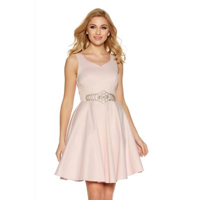 Pink satin diamante waist prom dress